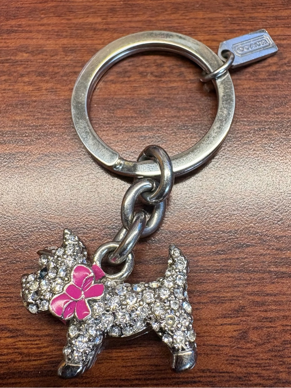 Coach Rhinestone Scottie Dog Keychain Key Fob Pink Enamel Charm